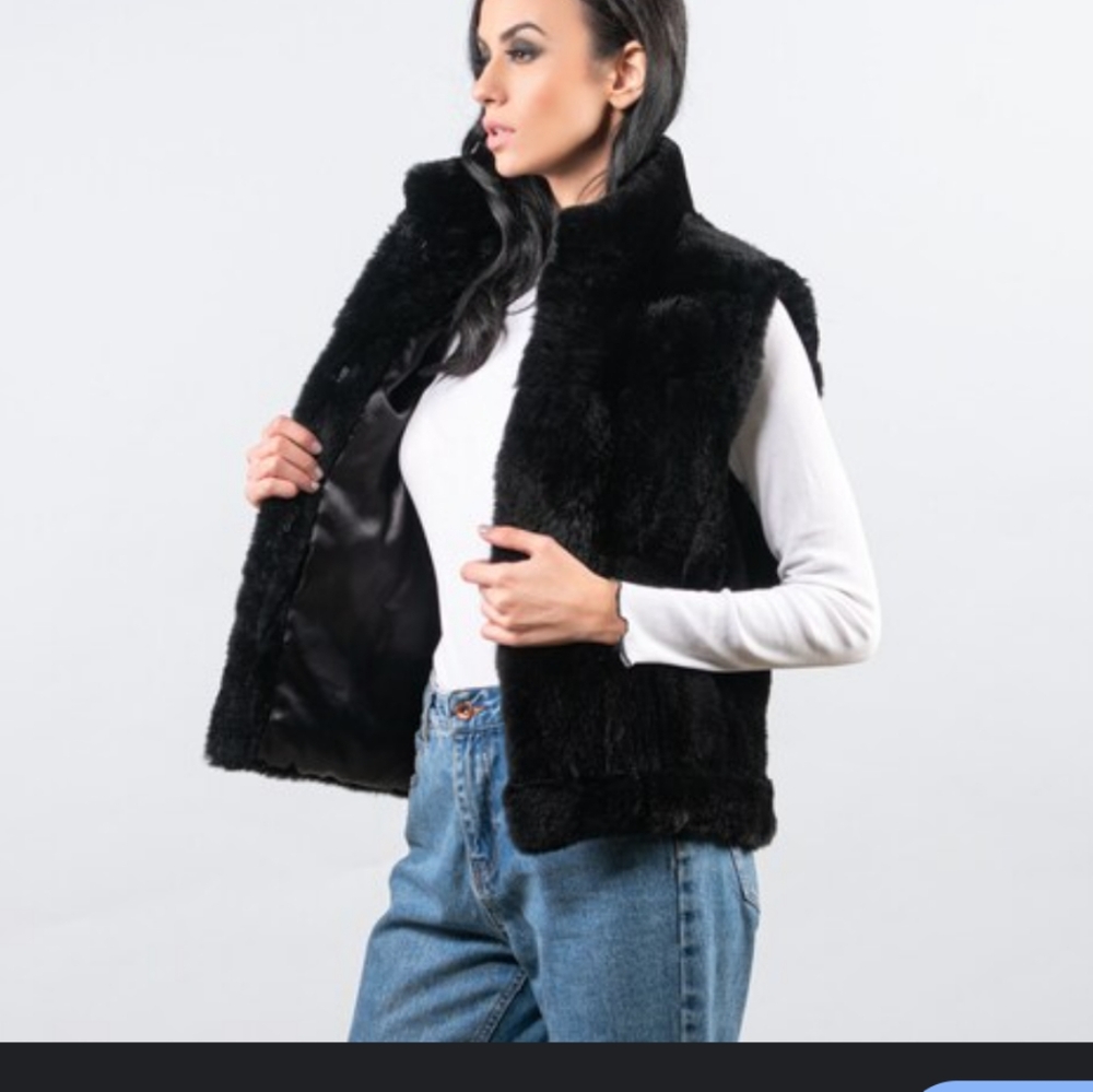 Worthington Jacket Vest Lined Faux Fur Sleeveless Hook Eye Black Size Medium